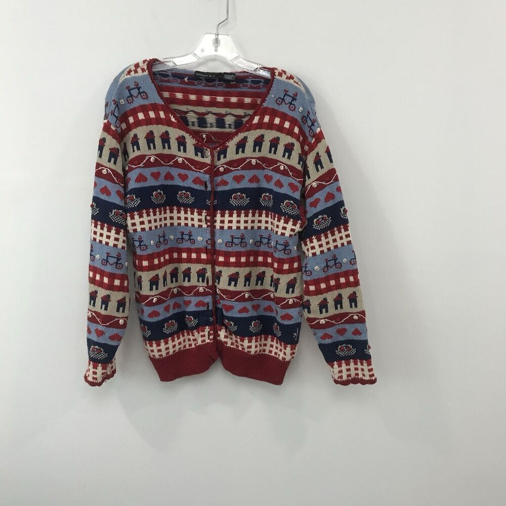 Eagle's Eye Womens Red White Blue Americana Button-Down Cardigan Size XLarge